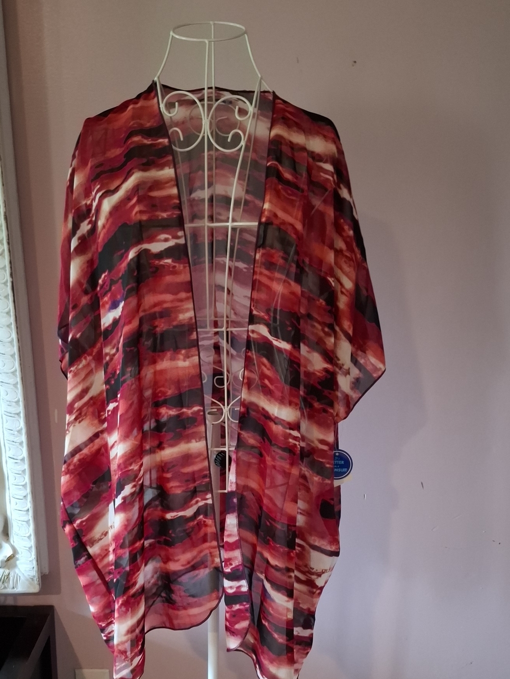 Swimsuits For All Watercolor Stripe Sheer Cover-Up in Red, Black & Cream
